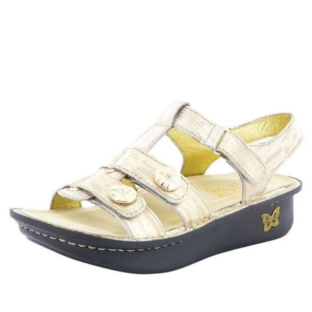 Alegria Wedge Platform Sandal Gold Metallic Comfort Leather Embellished